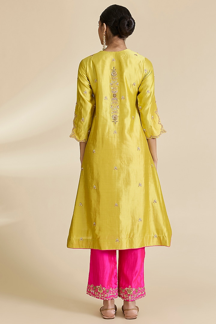 Yellow Spun Zardosi Work Kurta Set by SURBHI SHAH at Pernia's Pop Up Shop