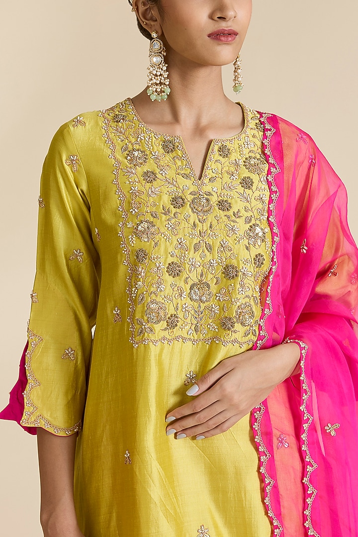 Yellow Spun Zardosi Work Kurta Set by SURBHI SHAH at Pernia's Pop Up Shop
