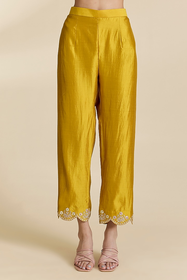 Mustard Spun Silk Gota & Marori Work Kurta Set by SURBHI SHAH at Pernia's Pop Up Shop