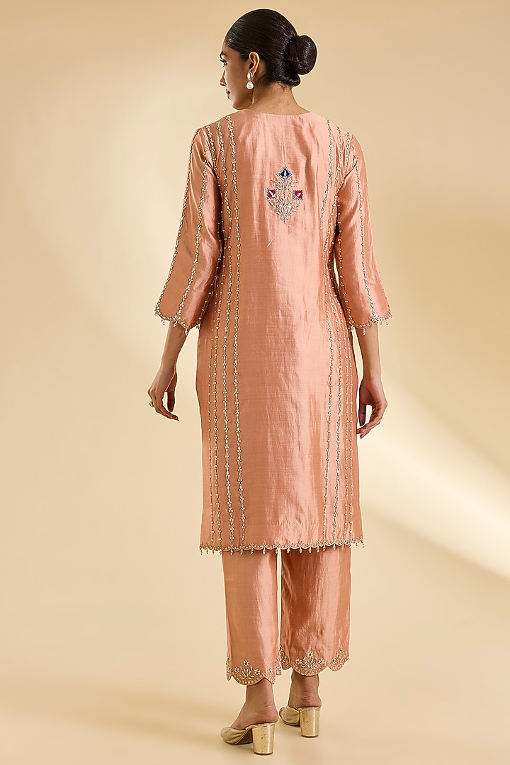 Old Rose Spun Silk Gota Work Kurta Set by SURBHI SHAH at Pernia's Pop Up Shop