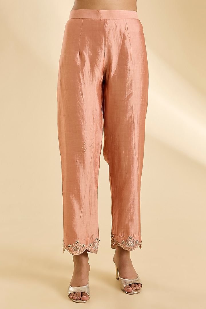 Old Rose Spun Silk Gota Work Kurta Set by SURBHI SHAH at Pernia's Pop Up Shop