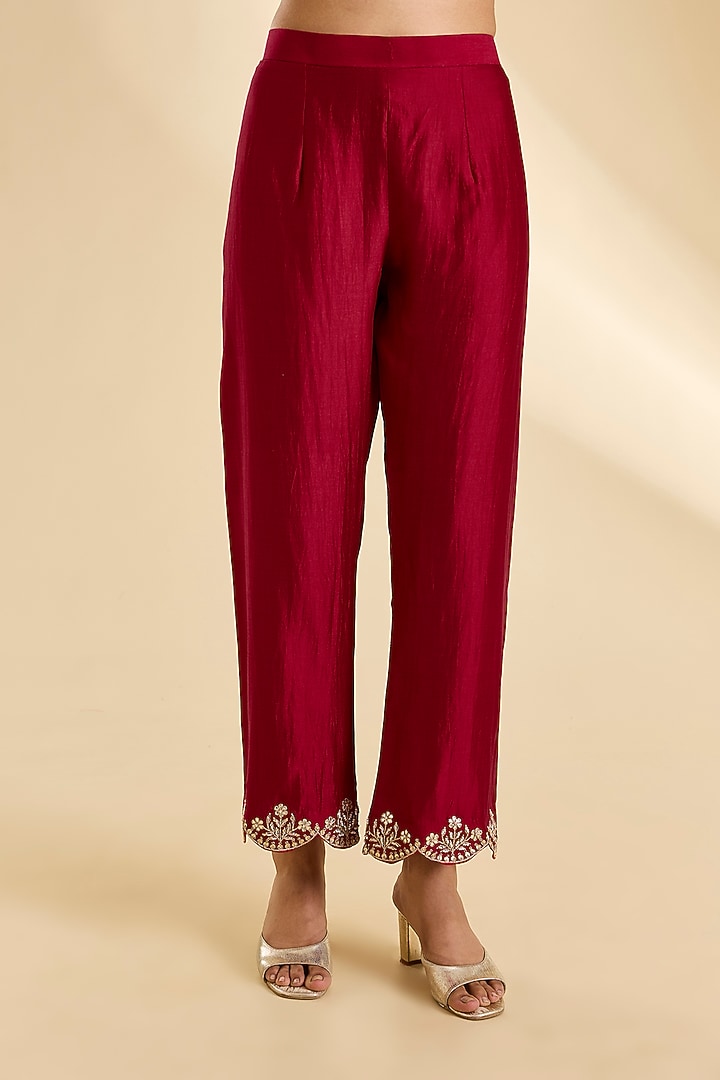 Maroon Spun Silk Gota & Marori Work Kurta Set by SURBHI SHAH at Pernia's Pop Up Shop