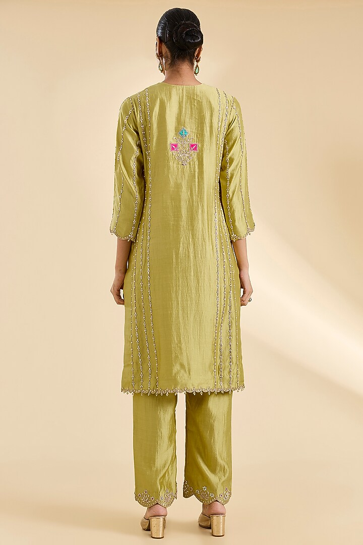 Powder Yellow Spun Silk Gota Work Kurta Set by SURBHI SHAH at Pernia's Pop Up Shop