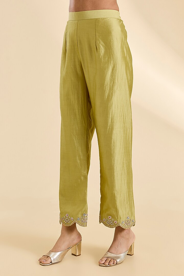 Powder Yellow Spun Silk Gota Work Kurta Set by SURBHI SHAH at Pernia's Pop Up Shop