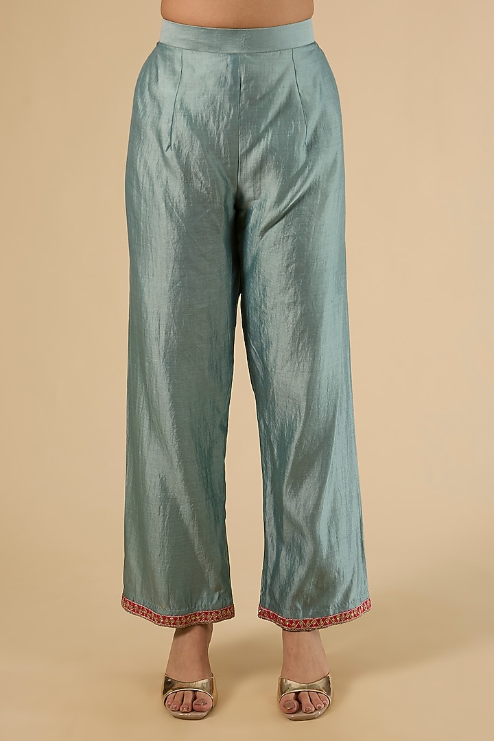 Sea Blue Spun Silk Zardosi Work Kurta Set by SURBHI SHAH at Pernia's Pop Up Shop
