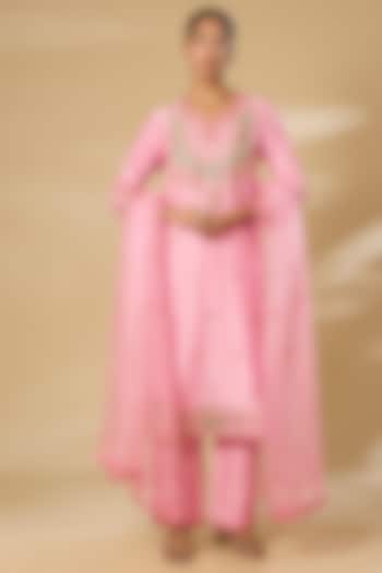 Baby Pink Spun Silk Zardosi Work Kurta Set by SURBHI SHAH at Pernia's Pop Up Shop