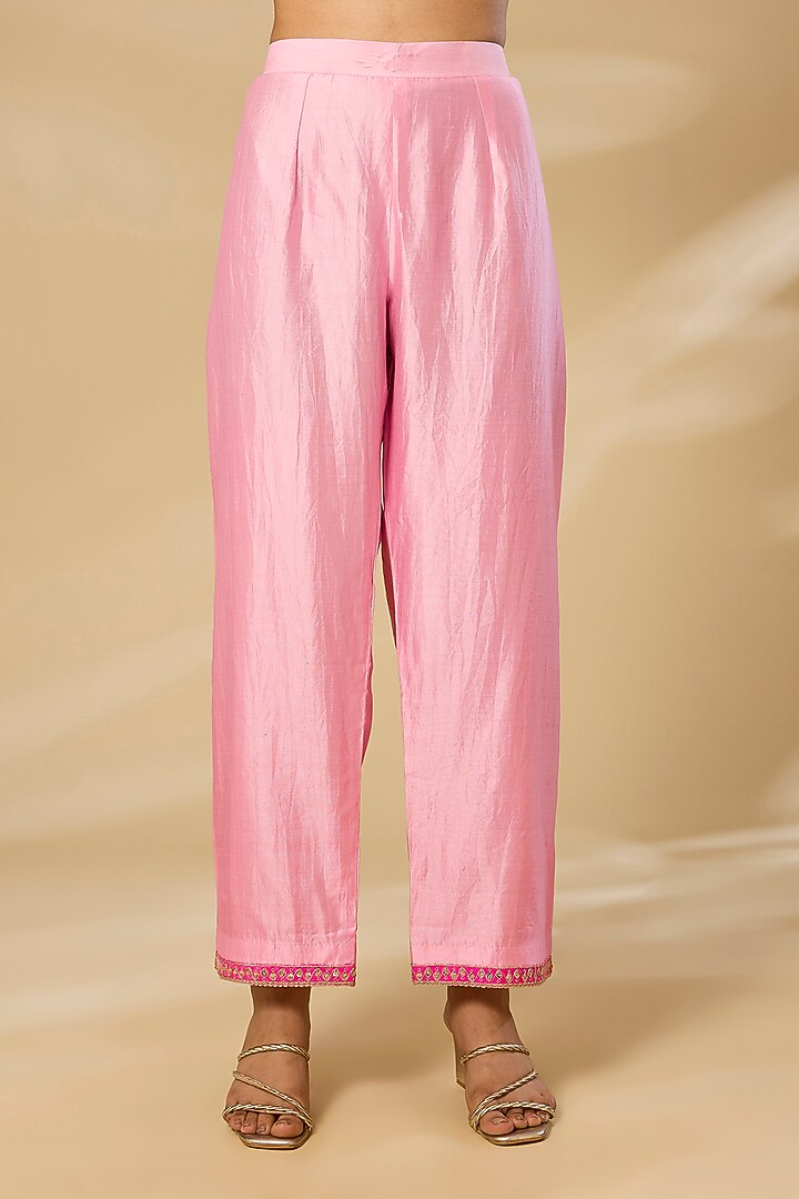 Baby Pink Spun Silk Zardosi Work Kurta Set by SURBHI SHAH at Pernia's Pop Up Shop