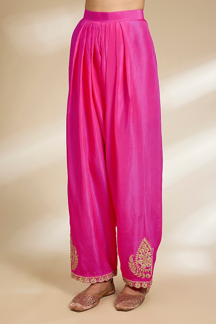 Sea Blue Spun Silk Gota Embroidered Kurta Set by SURBHI SHAH at Pernia's Pop Up Shop