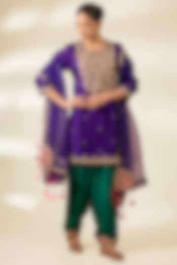Purple Spun Silk Zardosi Work Kurta Set by Surbhi Shah at Pernia's Pop Up Shop