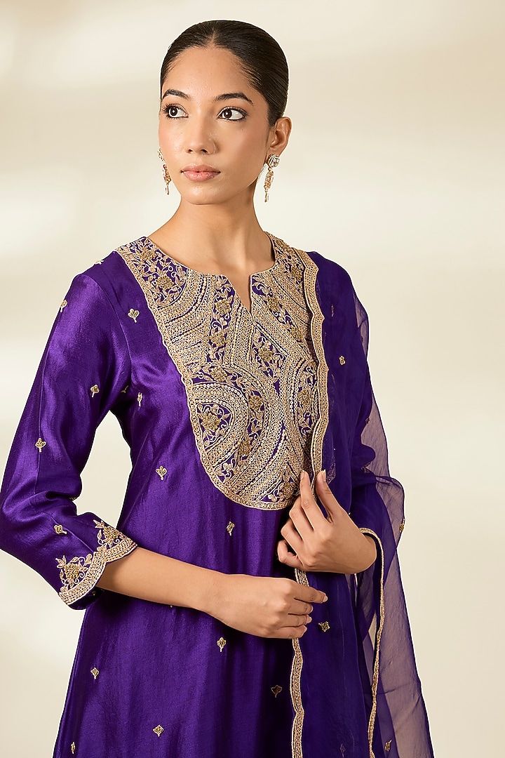 Purple Spun Silk Zardosi Work Kurta Set by Surbhi Shah at Pernia's Pop Up Shop