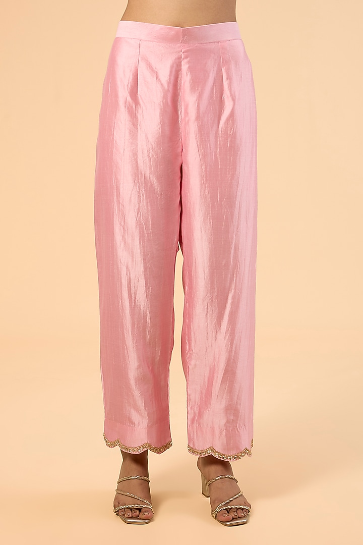 Baby Pink Spun Silk Marori & Sequin Work Kurta Set by SURBHI SHAH at Pernia's Pop Up Shop