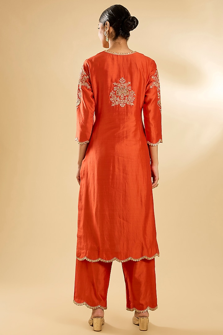 Orange Spun Silk Sequin Work Kurta Set by SURBHI SHAH at Pernia's Pop Up Shop