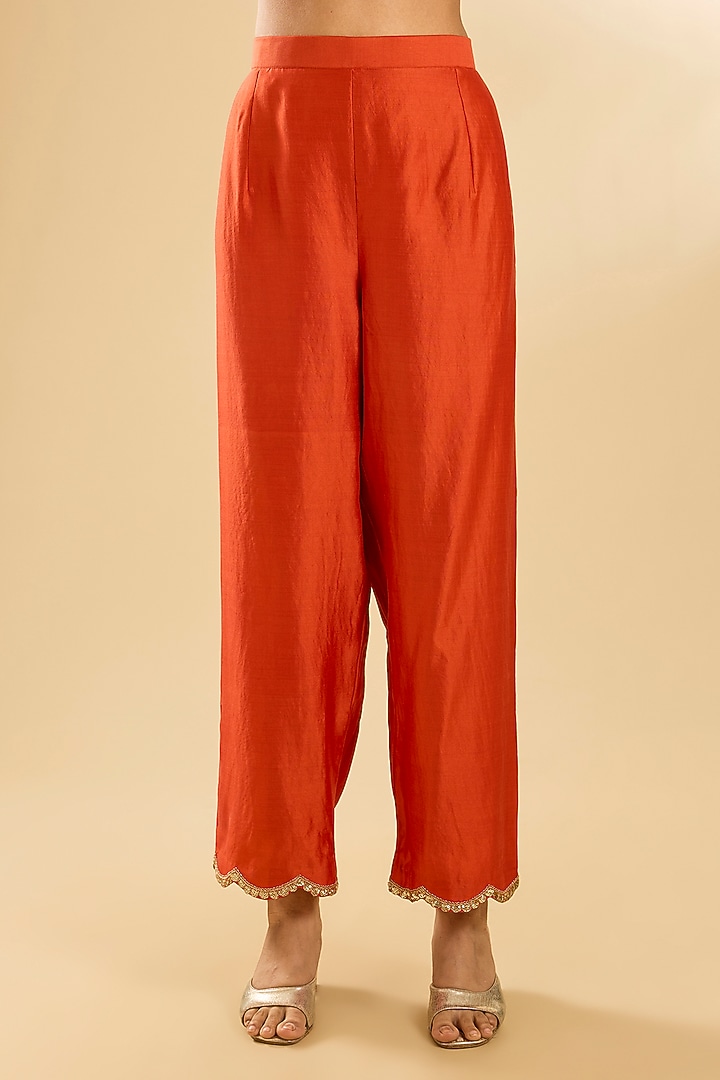 Orange Spun Silk Sequin Work Kurta Set by SURBHI SHAH at Pernia's Pop Up Shop