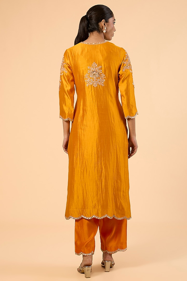 Mango Yellow Spun Silk Marori & Sequin Work Kurta Set by SURBHI SHAH at Pernia's Pop Up Shop