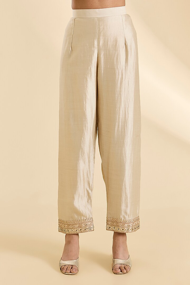 Powder Sage Green Spun Silk Gota Work Kurta Set by SURBHI SHAH at Pernia's Pop Up Shop