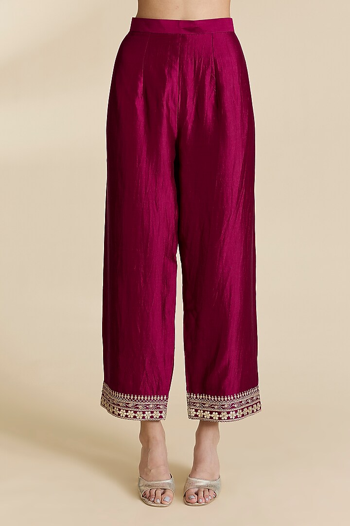 Berry Magenta Spun Silk Marori & Gota Work Kurta Set by SURBHI SHAH at Pernia's Pop Up Shop