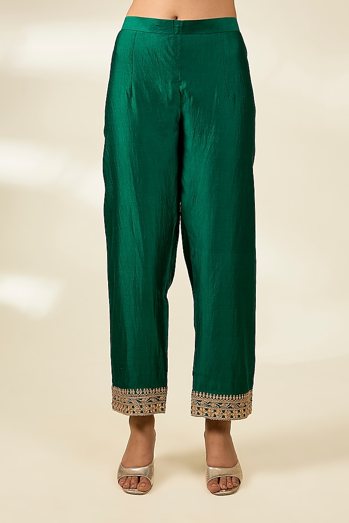 Emerald Green Spun Silk Gota Work Kurta Set by Surbhi Shah at Pernia's Pop Up Shop