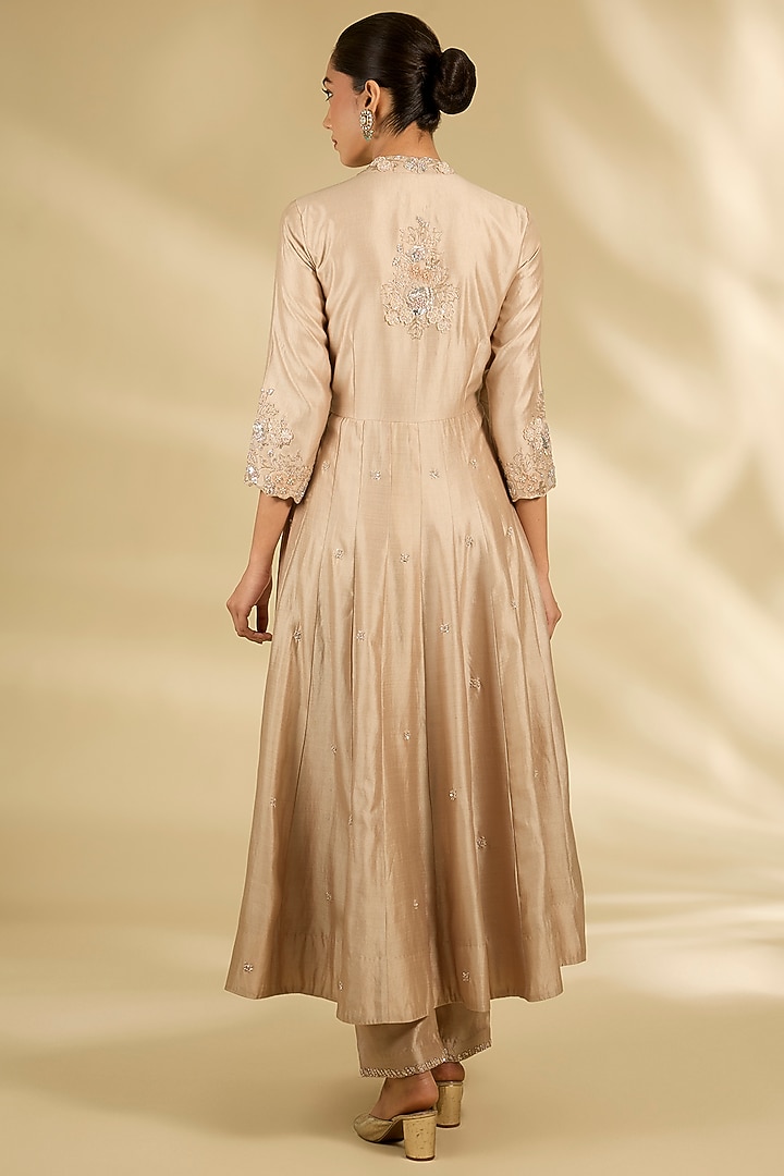 Deep Pearl Colored Spun Silk Sequins Work Angrakha Wedding Anarkali Set by SURBHI SHAH at Pernia's Pop Up Shop