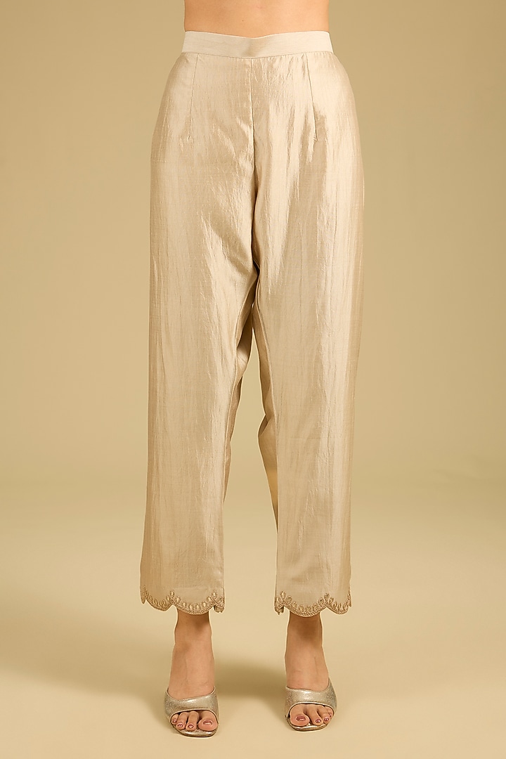 Sage Green Spun Silk Marori Work Kurta Set by SURBHI SHAH at Pernia's Pop Up Shop