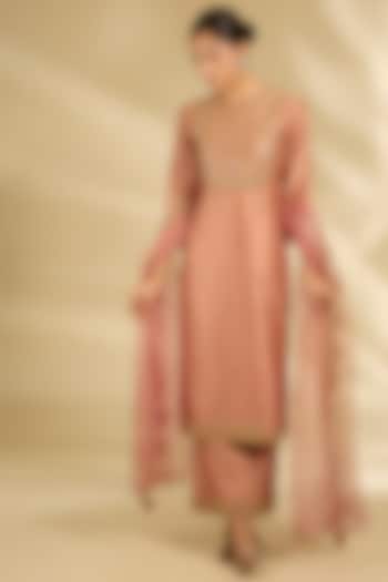 Old Rose Spun Silk Mirror Work Kurta Set by SURBHI SHAH at Pernia's Pop Up Shop