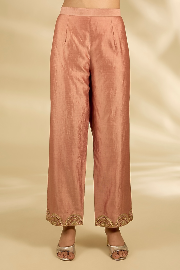 Old Rose Spun Silk Mirror Work Kurta Set by SURBHI SHAH at Pernia's Pop Up Shop