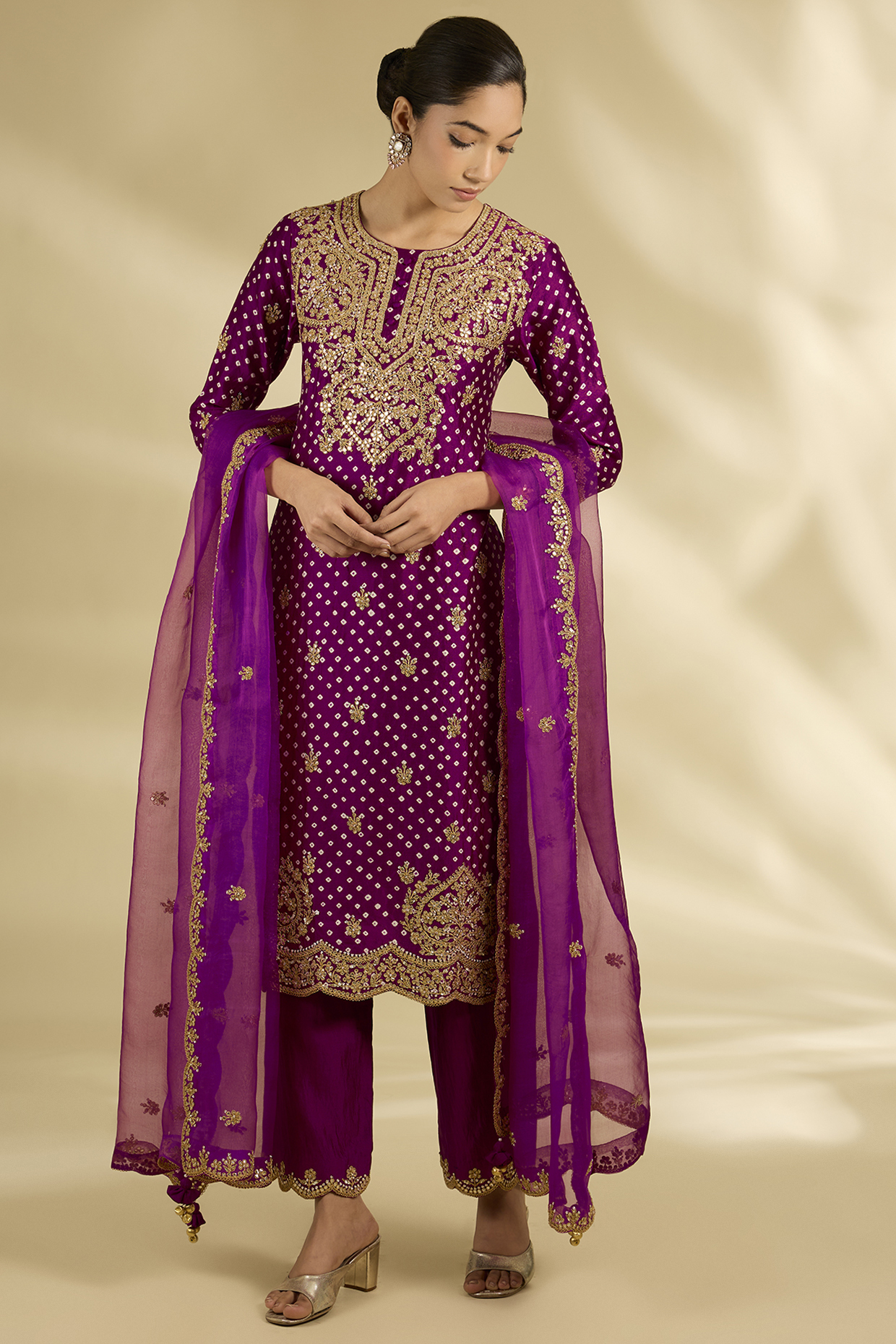 Deep Grape Spun Silk Mirror Work Kurta Set by SURBHI SHAH at Pernia's Pop Up Shop
