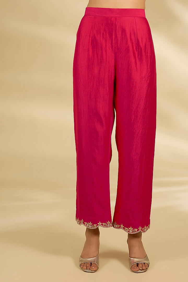 Strawberry Red Spun Silk Gota Work Kurta Set by SURBHI SHAH at Pernia's Pop Up Shop