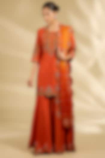 Orange Spun Silk Marori Work Wedding Sharara Set by SURBHI SHAH at Pernia's Pop Up Shop