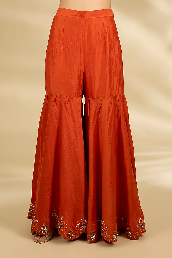 Orange Spun Silk Marori Work Wedding Sharara Set by SURBHI SHAH at Pernia's Pop Up Shop