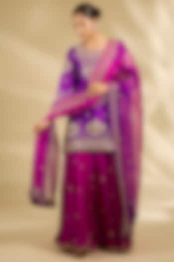 Purple Spun Organza Gota Work Wedding Sharara Set by SURBHI SHAH at Pernia's Pop Up Shop