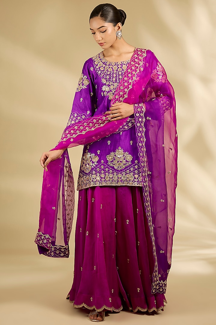 Purple Spun Organza Gota Work Wedding Sharara Set by SURBHI SHAH at Pernia's Pop Up Shop