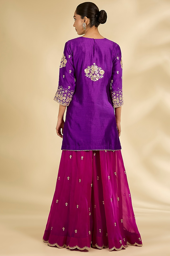 Purple Spun Organza Gota Work Wedding Sharara Set by SURBHI SHAH at Pernia's Pop Up Shop