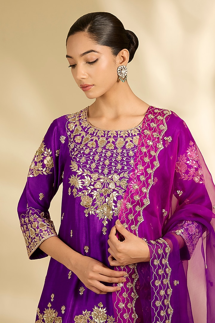 Purple Spun Organza Gota Work Wedding Sharara Set by SURBHI SHAH at Pernia's Pop Up Shop