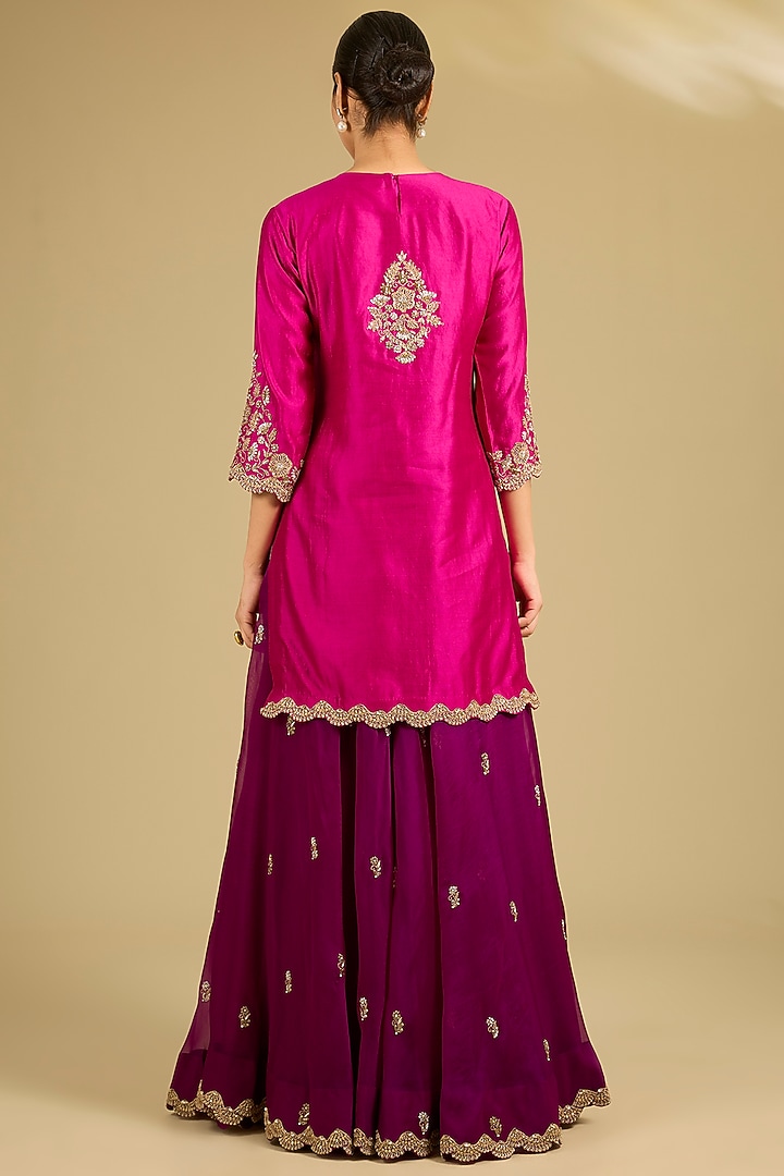 Purple Spun Organza Marori Work Wedding Sharara Set by SURBHI SHAH at Pernia's Pop Up Shop