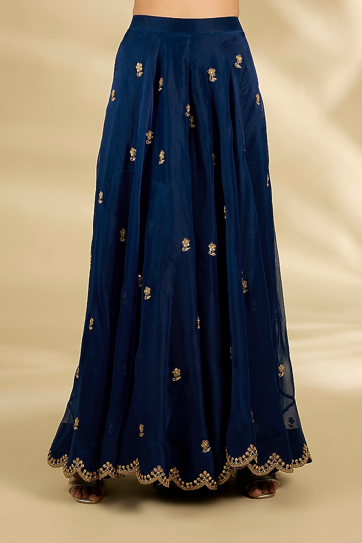 Navy Blue Spun Organza Marori Work Wedding Sharara Set by SURBHI SHAH at Pernia's Pop Up Shop
