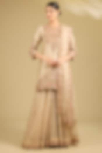 Pearl White Spun Organza Resham Work Bridal Sharara Set by SURBHI SHAH at Pernia's Pop Up Shop