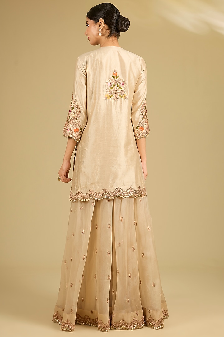 Pearl White Spun Organza Resham Work Bridal Sharara Set by SURBHI SHAH at Pernia's Pop Up Shop