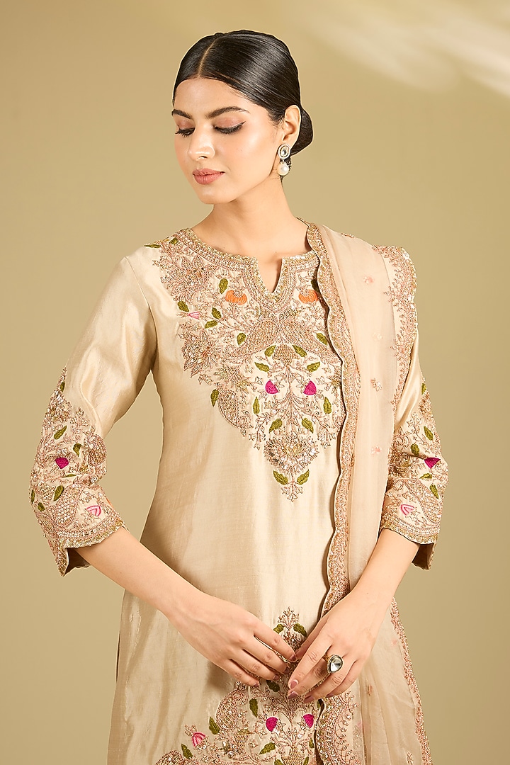 Pearl White Spun Organza Resham Work Bridal Sharara Set by SURBHI SHAH at Pernia's Pop Up Shop
