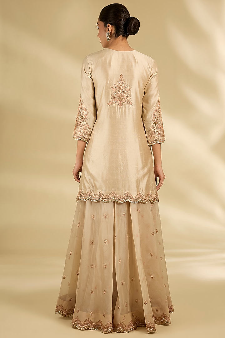 Pearl White Spun Organza Sequins Work Kurta Set by SURBHI SHAH at Pernia's Pop Up Shop