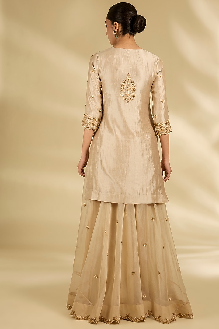 Pearl White Spun Organza Hand Embroidered Wedding Sharara Set by SURBHI SHAH at Pernia's Pop Up Shop