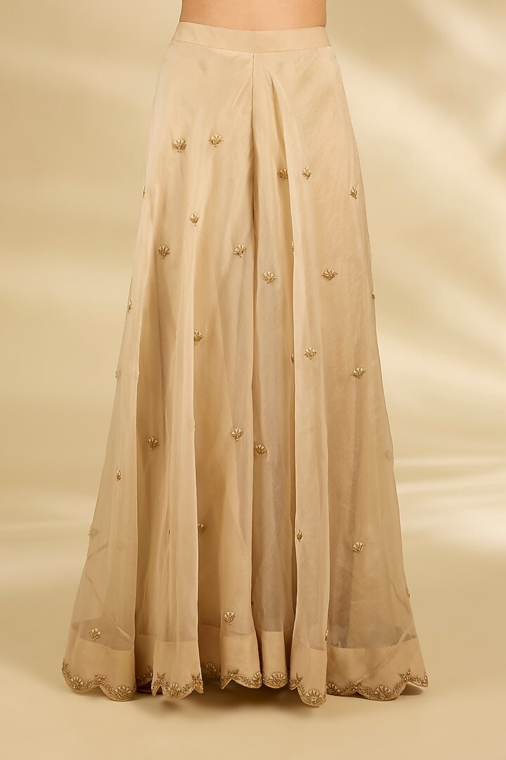 Pearl White Spun Organza Hand Embroidered Wedding Sharara Set by SURBHI SHAH at Pernia's Pop Up Shop