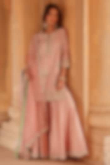 Old Rose Spun Silk Gota Work Wedding Sharara Set by Surbhi Shah at Pernia's Pop Up Shop