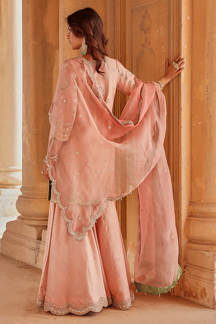 Old Rose Spun Silk Gota Work Wedding Sharara Set by Surbhi Shah at Pernia's Pop Up Shop