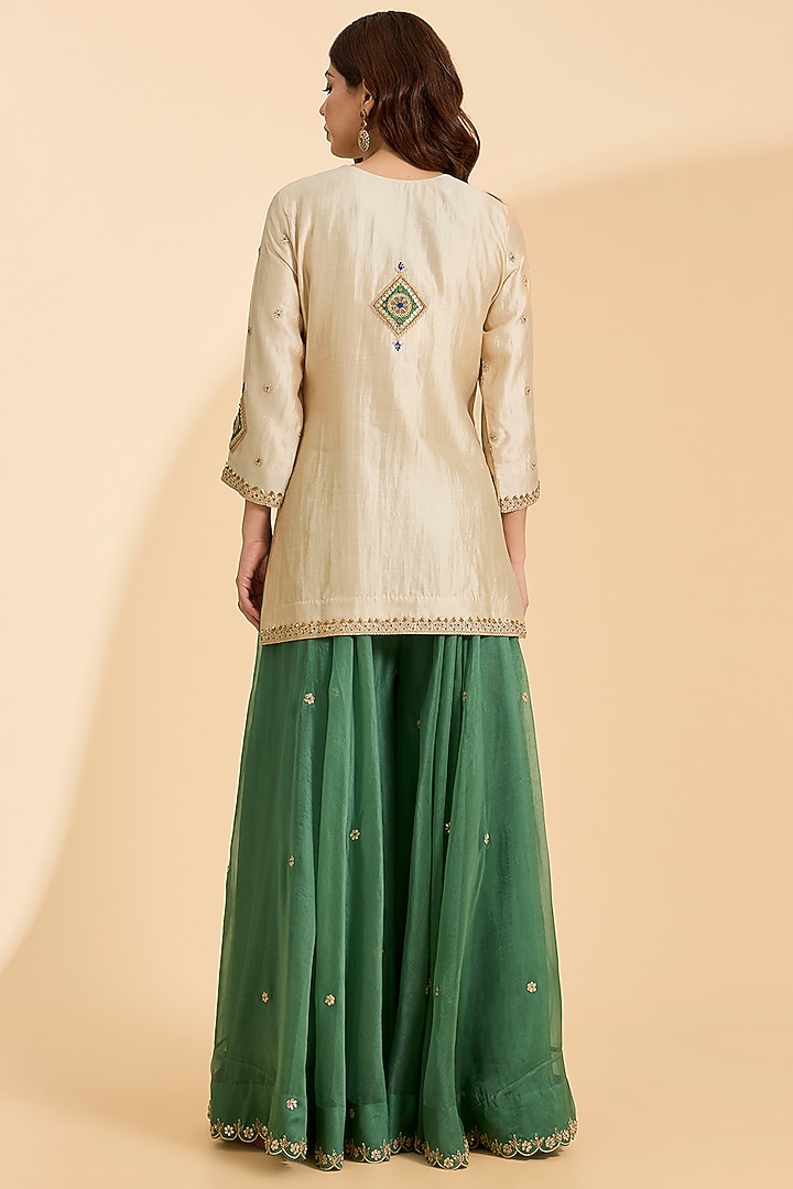 Pearl White Spun Silk Gota & Marori Work Kurta Set by Surbhi Shah at Pernia's Pop Up Shop