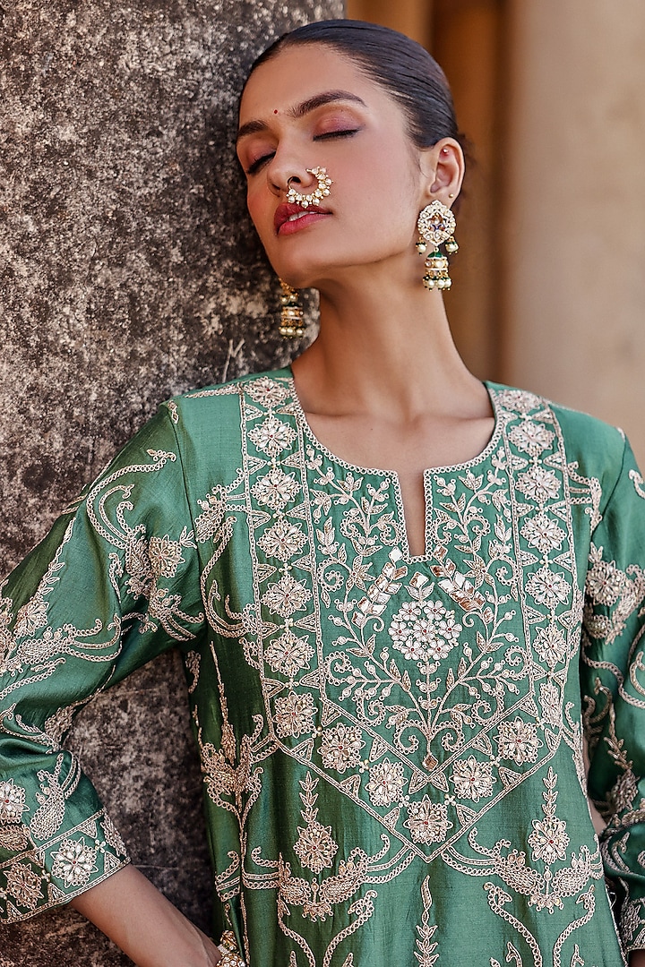 Pearl White Spun Silk Marori Work Wedding Sharara Set by SURBHI SHAH at Pernia's Pop Up Shop