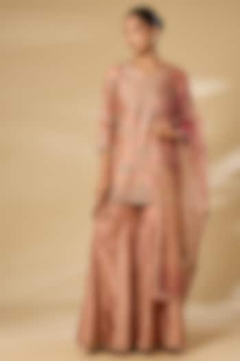 Old Rose Spun Silk Wedding Sharara Set by SURBHI SHAH at Pernia's Pop Up Shop