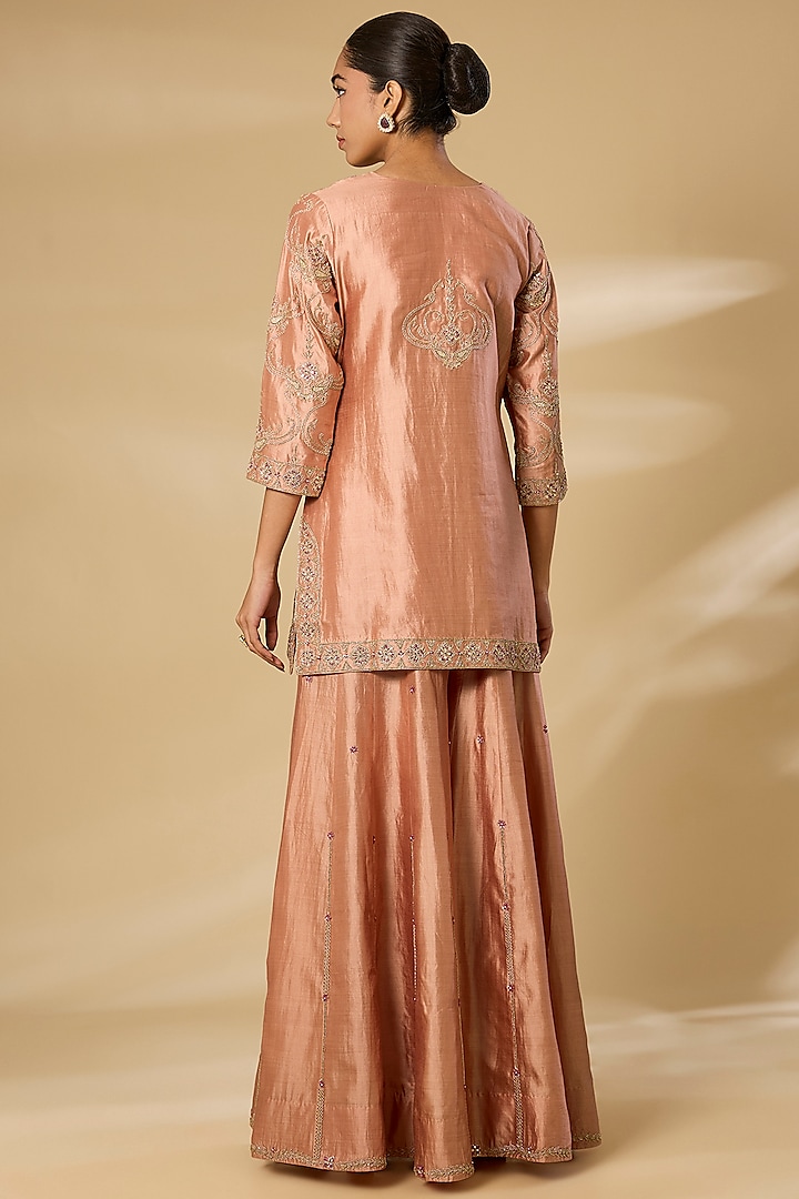 Old Rose Spun Silk Wedding Sharara Set by SURBHI SHAH at Pernia's Pop Up Shop