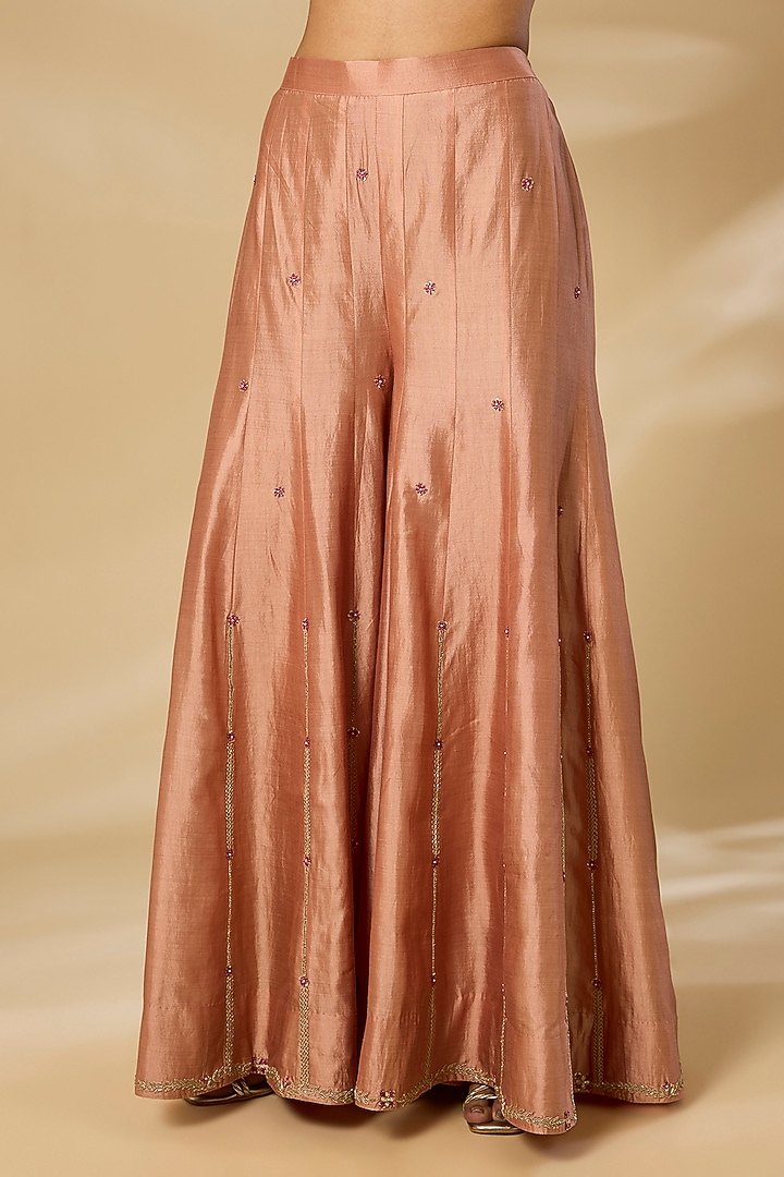 Old Rose Spun Silk Wedding Sharara Set by SURBHI SHAH at Pernia's Pop Up Shop