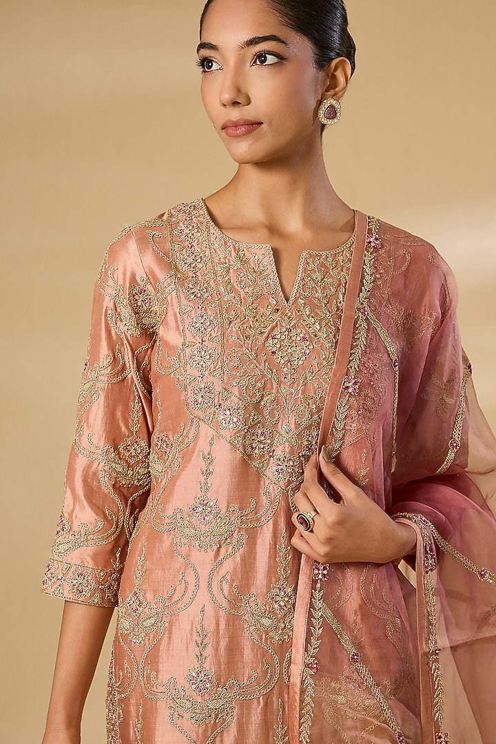 Old Rose Spun Silk Wedding Sharara Set by SURBHI SHAH at Pernia's Pop Up Shop