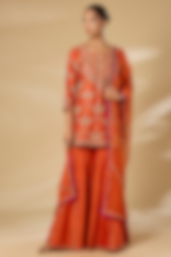 Orange Spun Silk Wedding Sharara Set by SURBHI SHAH at Pernia's Pop Up Shop